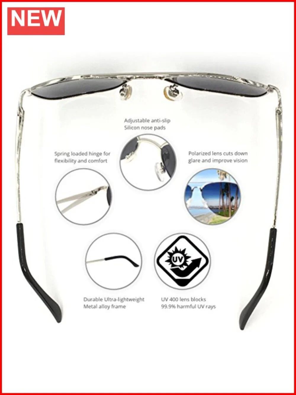 Classic Square Aviator Sunglasses, Polarized, UV Protection